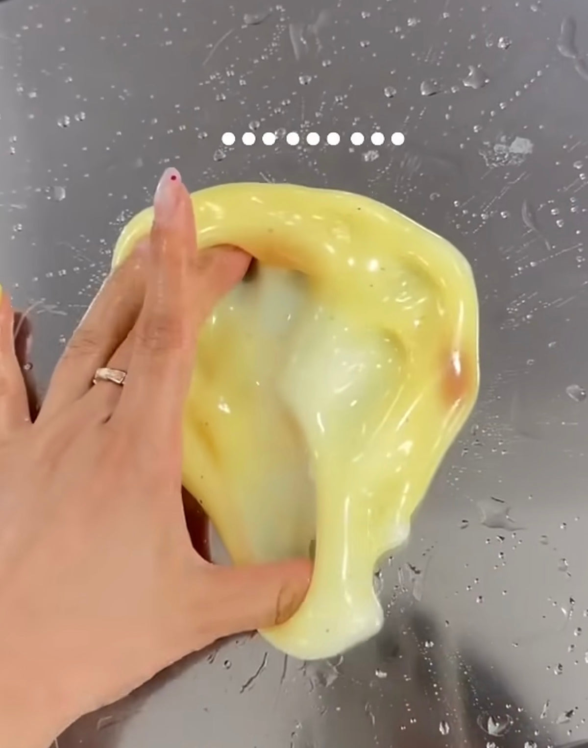 Ultra-soft mashed potato squishy shown rounded and stretched